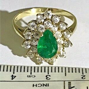 14k designer STYLECREST pear shaped emerald and high quality diamond halo ring